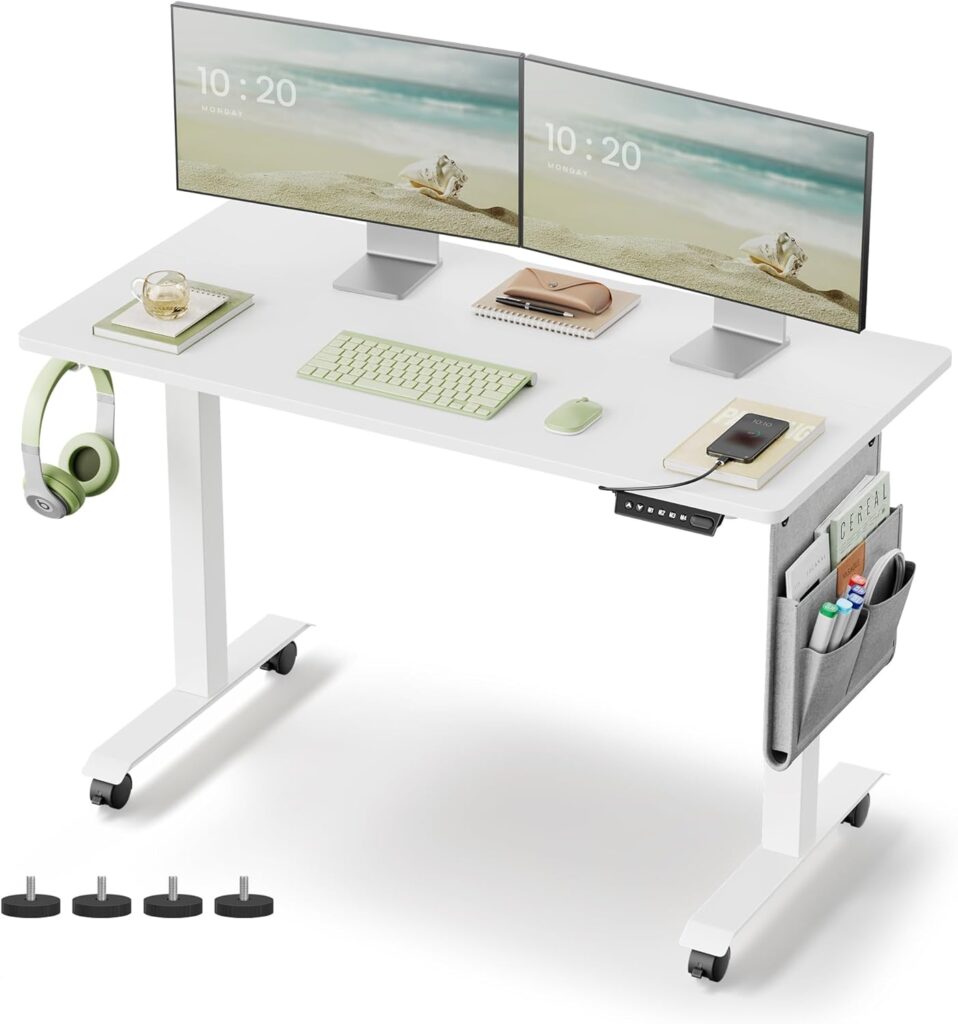 Escritorio Elevable VASAGLE 120x60 cm color blanco - Mesa regulable eléctrica para oficina