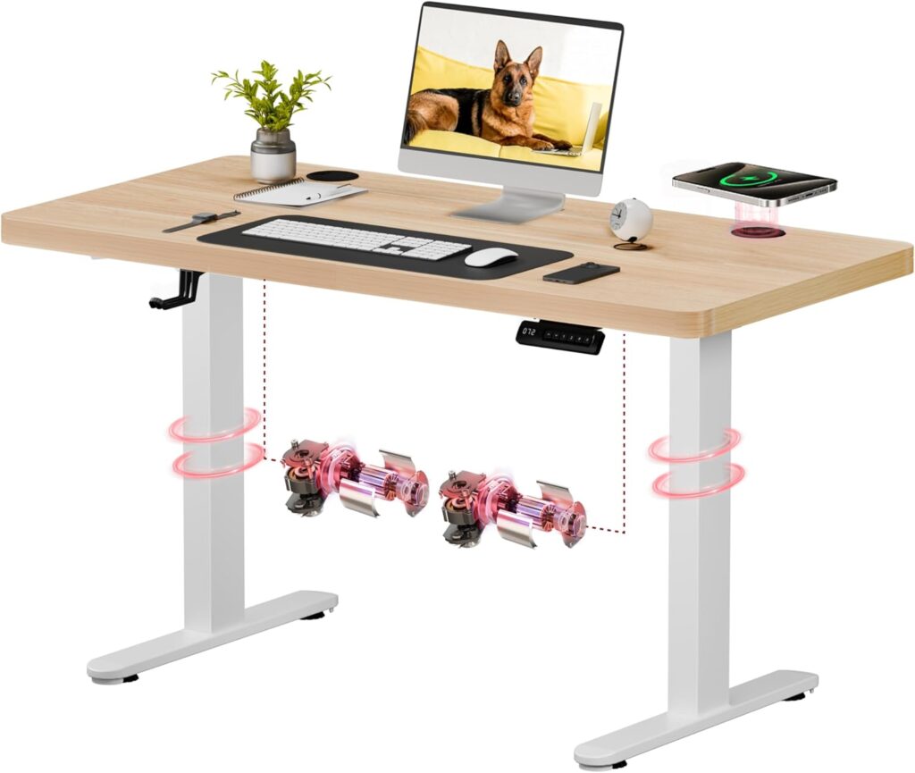 Escritorio Elevable SANODESK Q1 100x60 cm color arce - Mesa regulable eléctrica para oficina