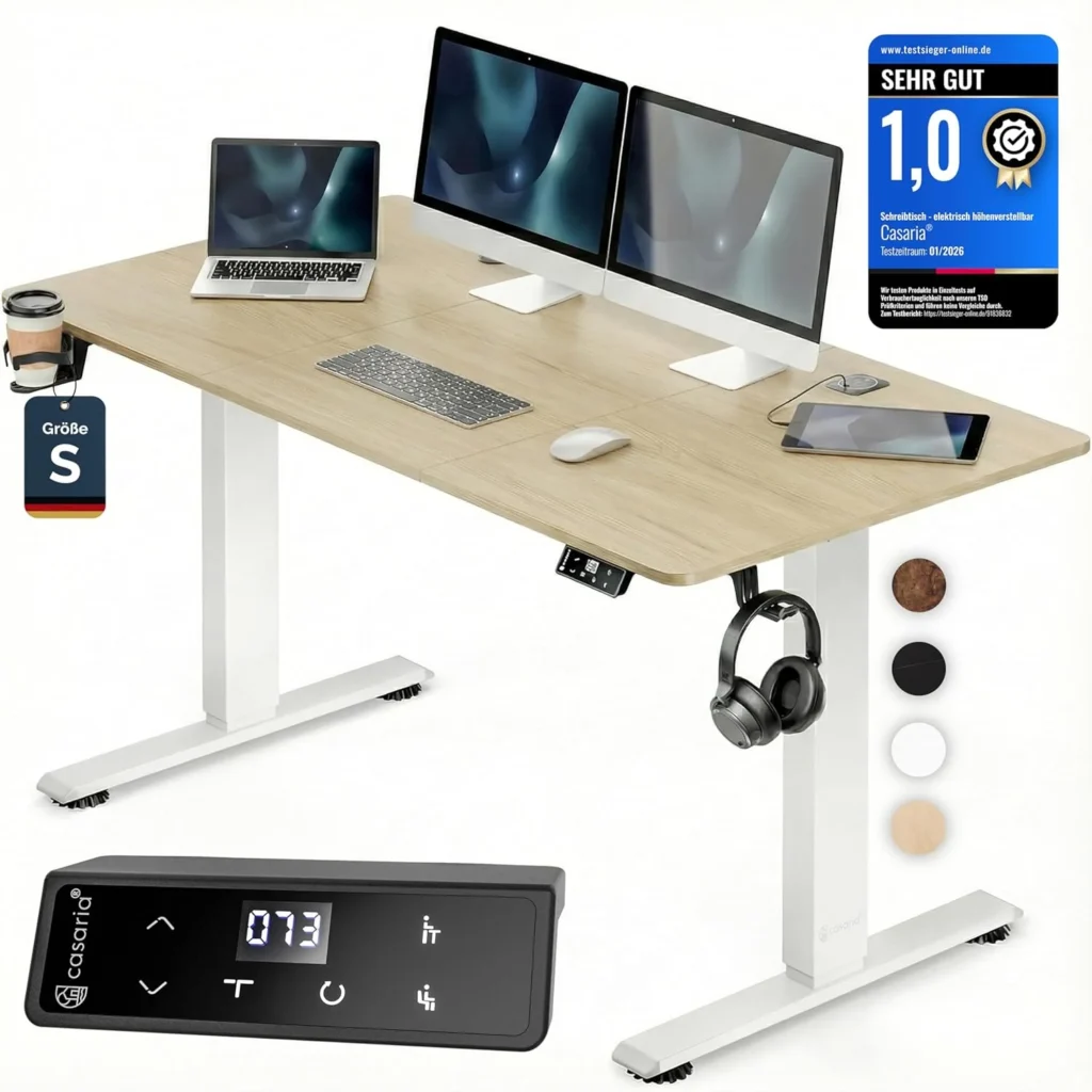 Escritorio elevable Casaria con Portavasos y soporte Beige