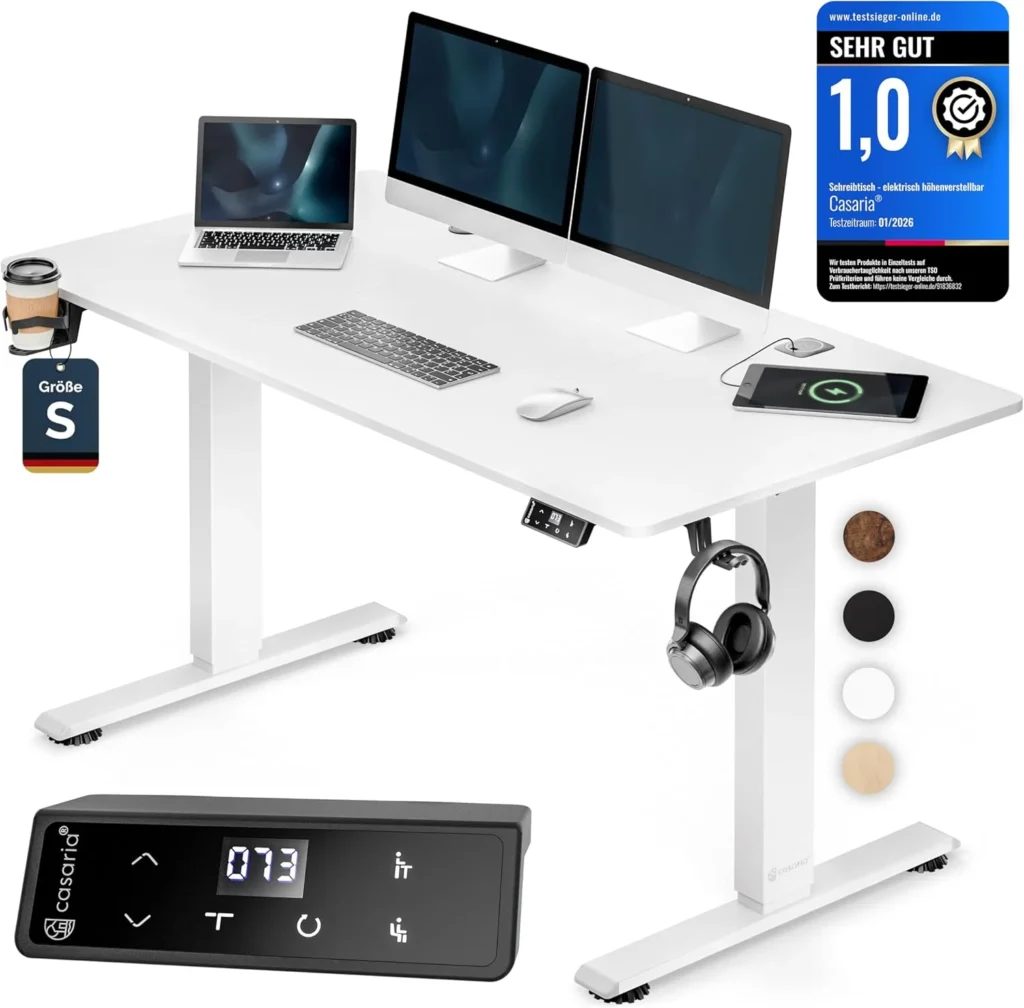 Escritorio elevable Casaria con Portavasos y soporte Blanco