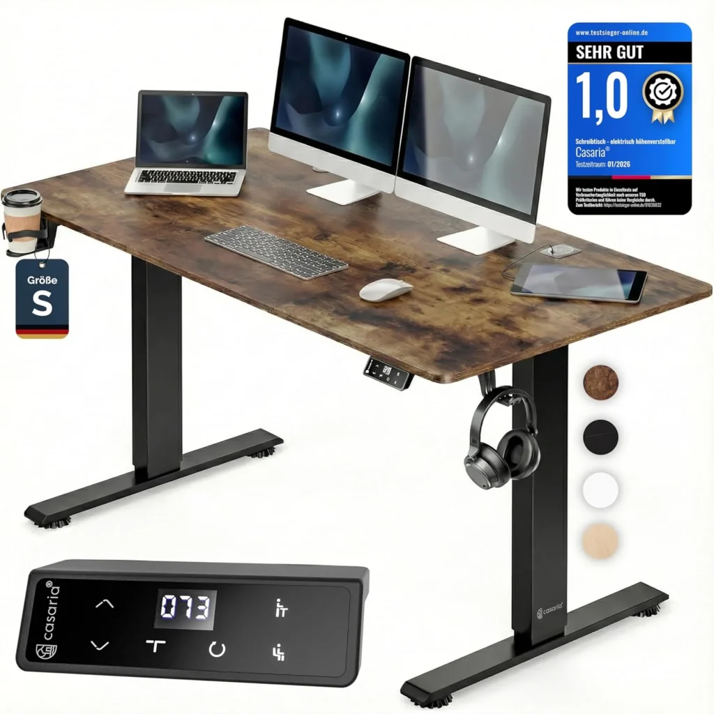 Escritorio elevable Casaria con Portavasos y soporte Marrón