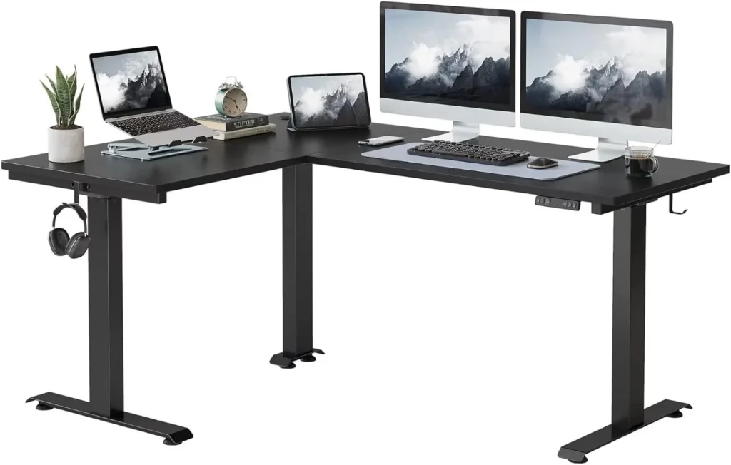 Escritorio elevable FEZIBO en L con cajones Negro