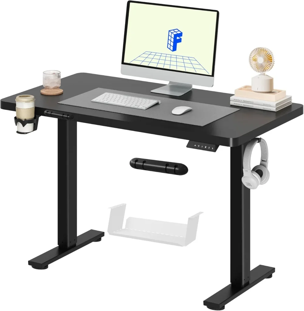 Escritorio elevable FlexiSpot con Portavasos y soporte Negro