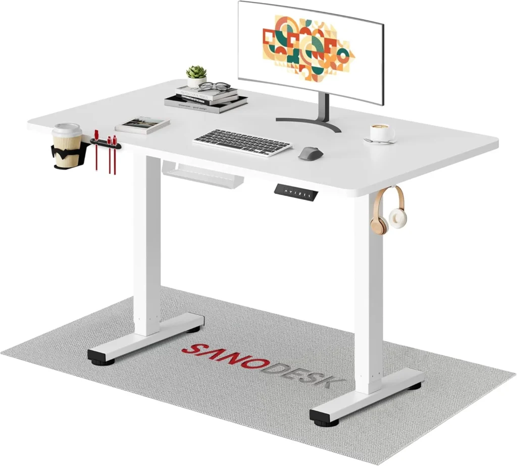 Escritorio elevable Sanodesk con Portavasos y soporte Blanco