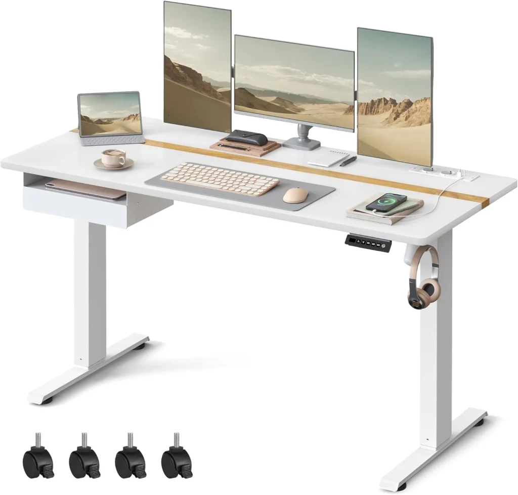 Escritorio elevable VASAGLE con Ruedas Blanco-Roble