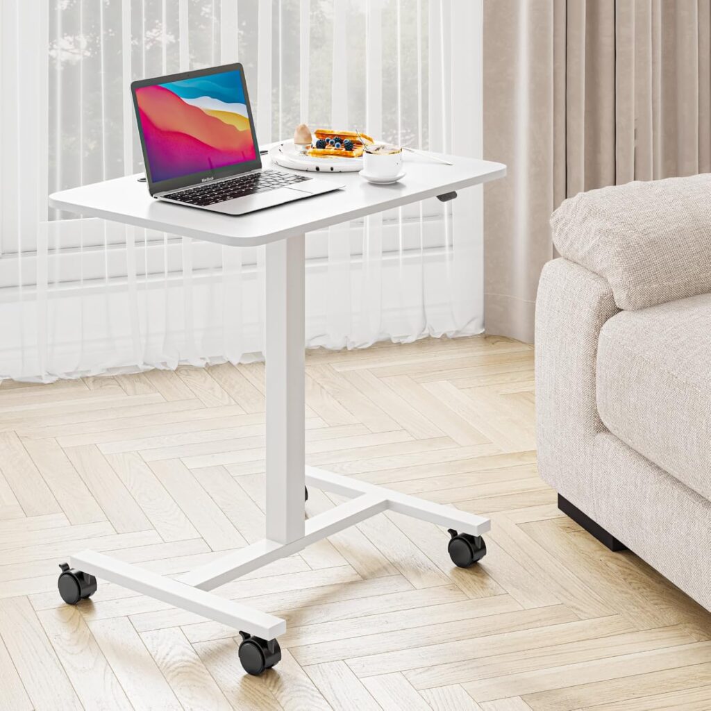 Escritorio regulable Dripex con ruedas color blanco