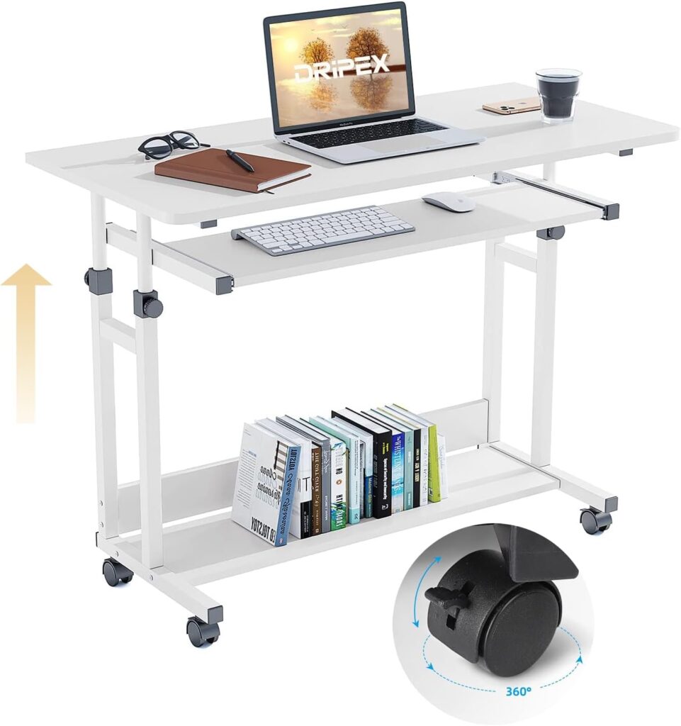 Escritorio regulable Dripex con ruedas color blanco