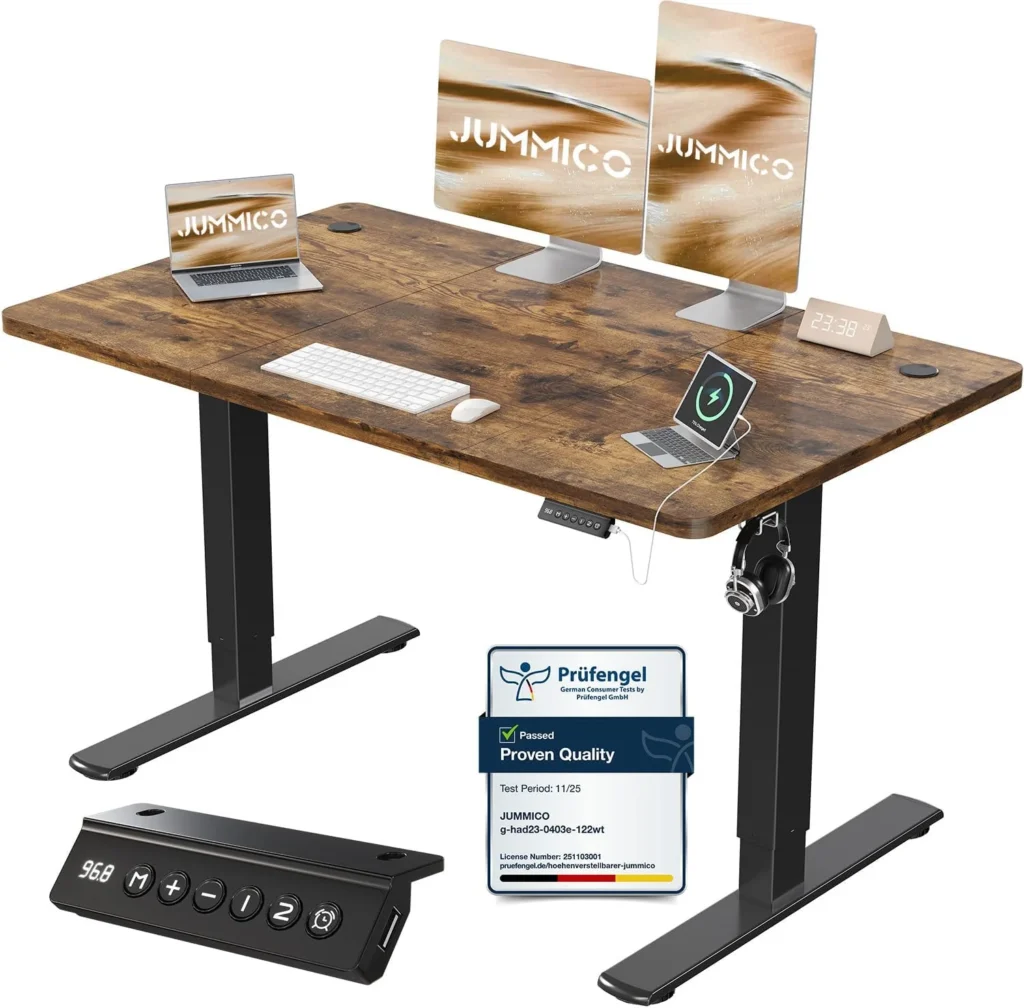 Escritorio elevable JUMMICO con cargador USB Marrón