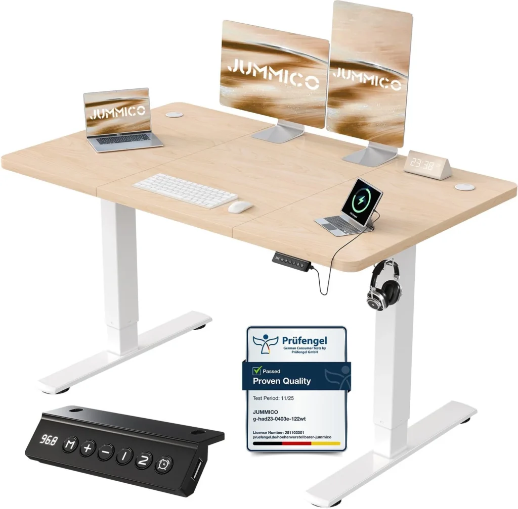 Escritorio elevable JUMMICO con cargador USB Roble